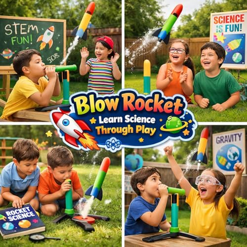Image of STYLERA Seekho Phoook Rocket STEM Science Educational Toy, Air Powered Blow Launcher, Soft Foam, Lung Exerciser, for Kids Age 5+
