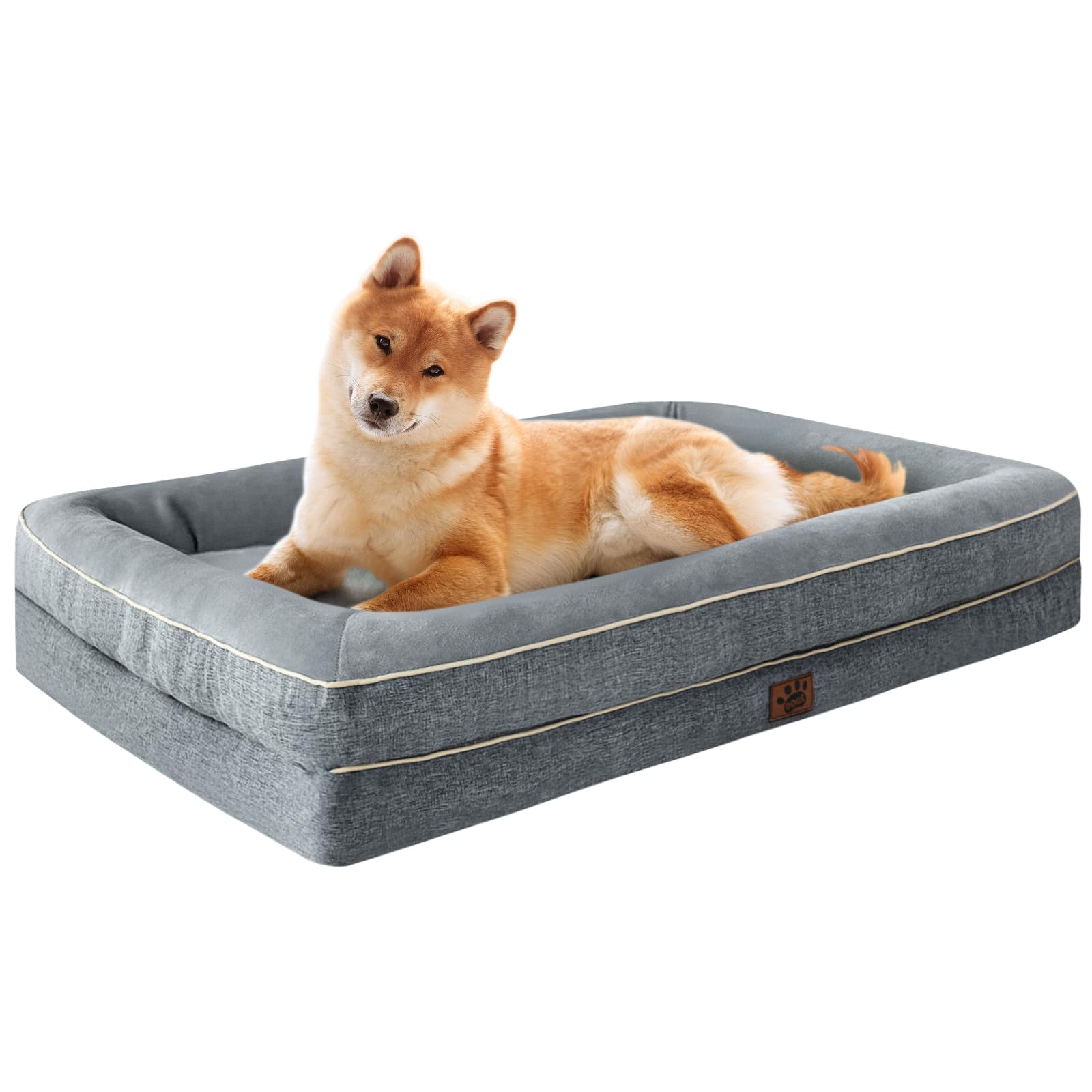 TaiBest Waterproof Memory Foam Dog Beds for Large Dogs Non-Slip Orthopedic Dog Beds Washable Couch Pet Bed with Removable Cover (Grey, 91X68x16 cm)