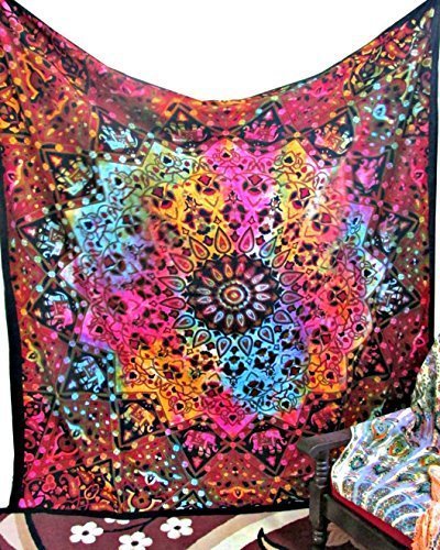 Bedsheet for Double Bed Textile export creations Creations Beautiful Exclusive L Indian Mandala Bed Cover Hippie Bohemian Throw Wall Hanging Indian Bedspread Tapestry-image-12