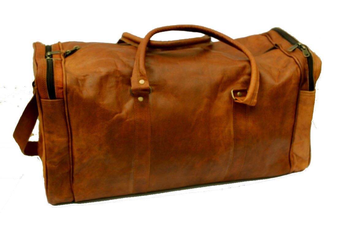 24 Inch Genuine Leather Brown Vintage Luggage Unisex Duffle Travel Bag for Men/Men's/Boys/Girls/Women's
