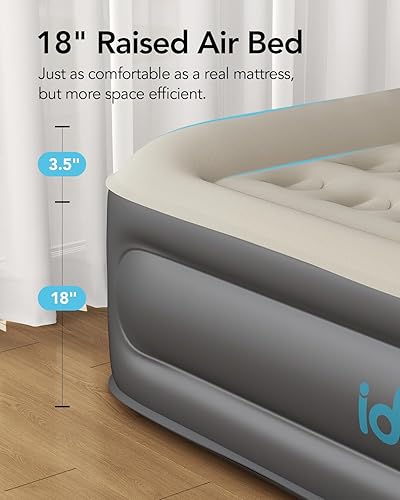 Miniatura 7 de iDOO Colchón de aire Queen con bomba integrada, colchones inflables con almohada integrada de 3.5 pulgadas, cama inflable para el hogar, campamento