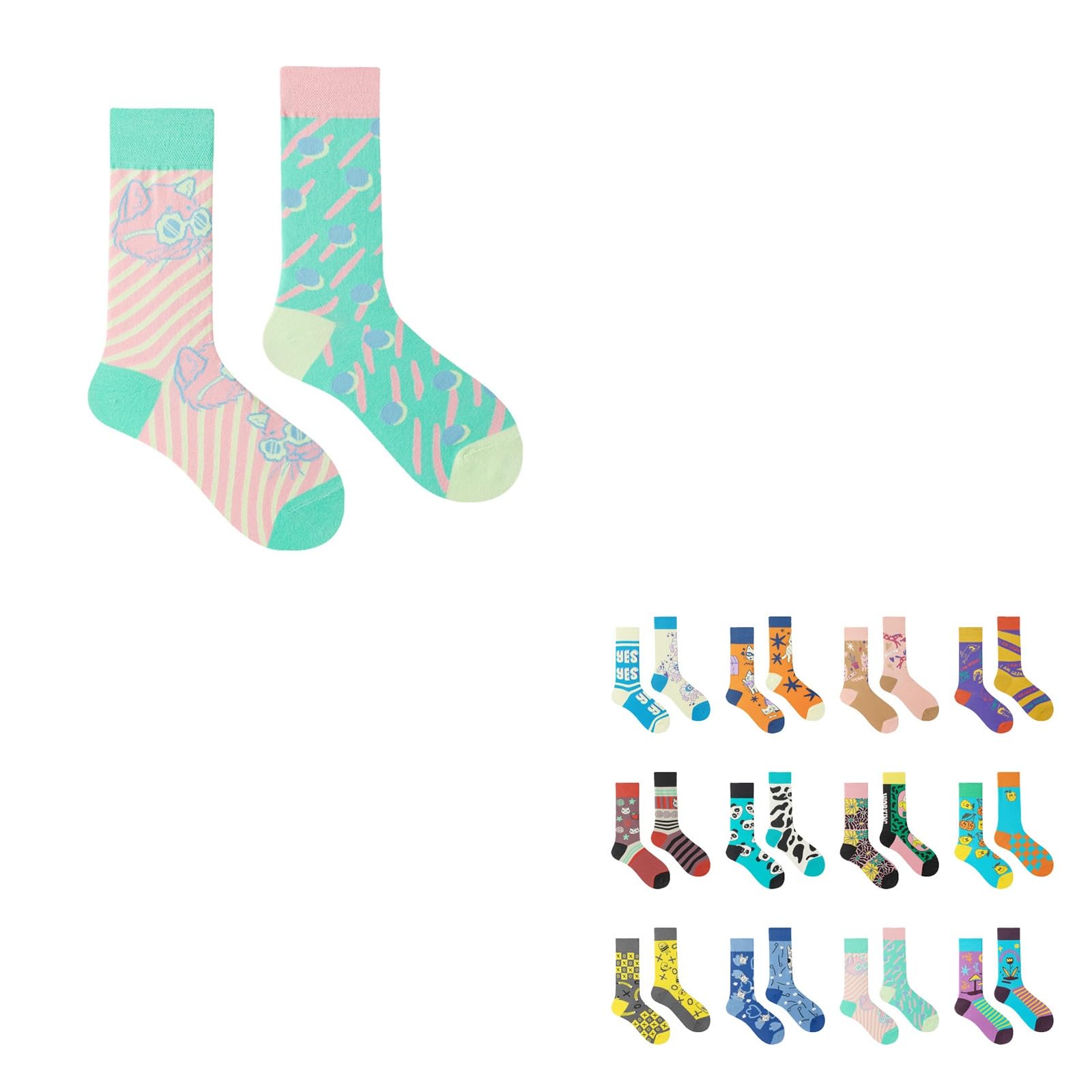 Repaly Womens Casual Athletic Aesthetic Socks, Cute Cozy Crew Socks, Soft Hiking Socks(Green,10 pairs)