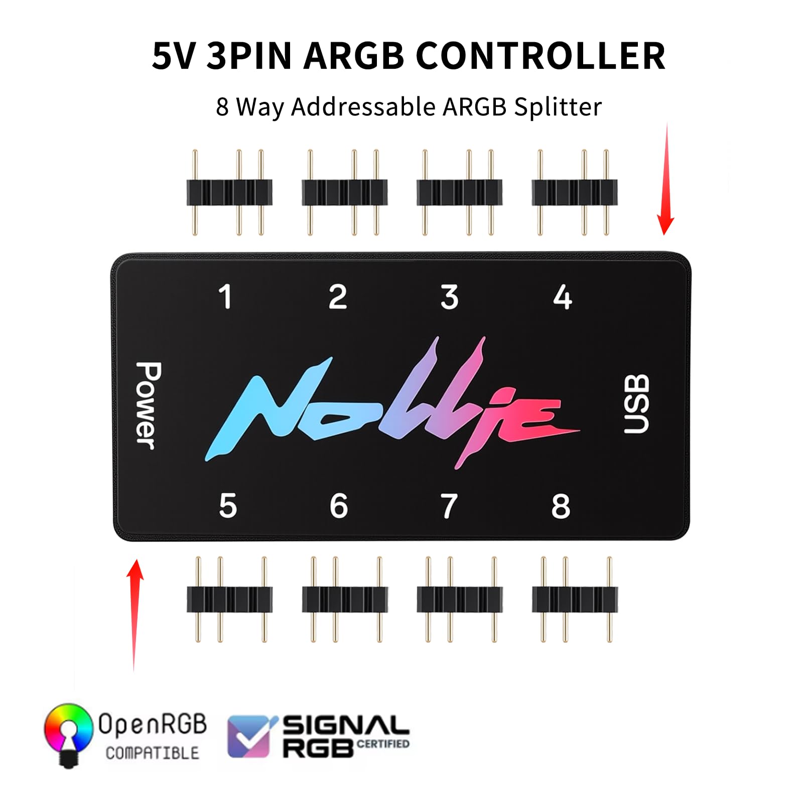 Iesooy Kontroler ARGB 5V 3PIN - Zasilany SATA kontroler ARGB PC Lighting Hub, 8-kierunkowy adresowalny rozdzielacz ARGB, obsługa sygnału RGB OpenRGB
