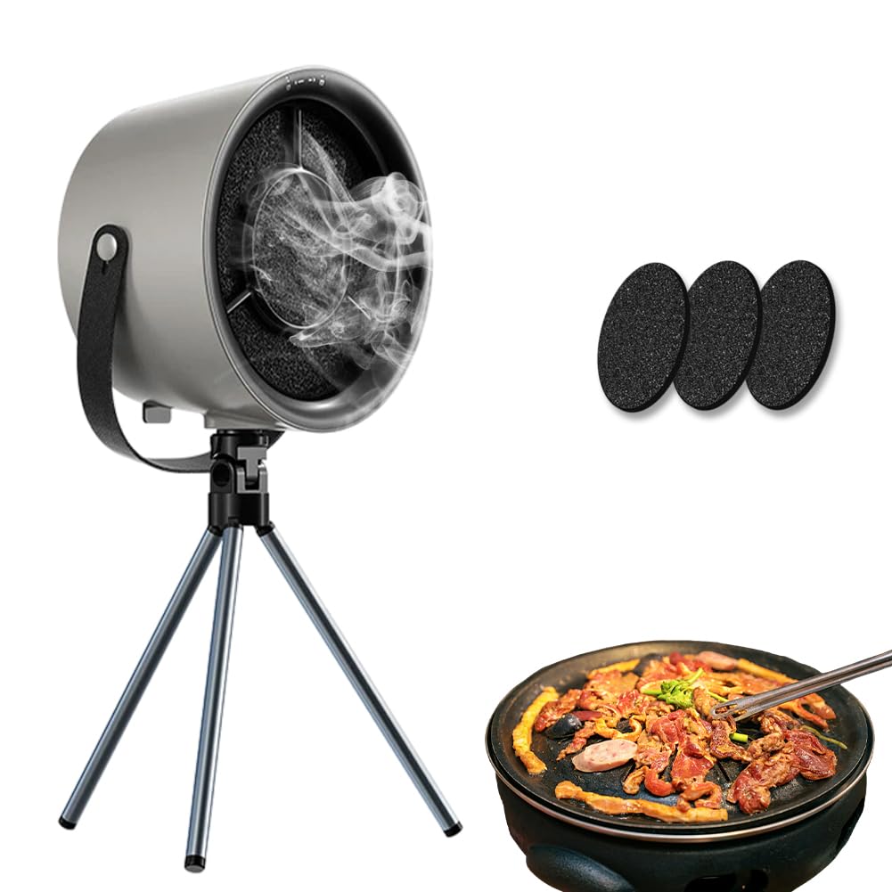 Hotte Aspirante Portable, Hotte de Cuisine Portable à 3 Vitesses, Mini Hotte Aspirante, Ventilateur Amovible et Lavable, Pour Dortoir, Camping, Barbecue Intérieur, Fondue (Noir)