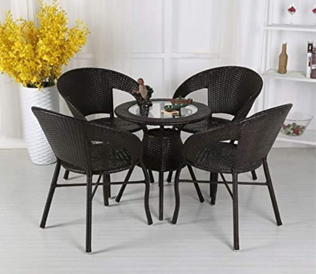 bright furniture patio chair sets wicker garden pu materia patio balcony coffee table set furniture powder 1 table & 4 chair's set coated frame (brown.o)