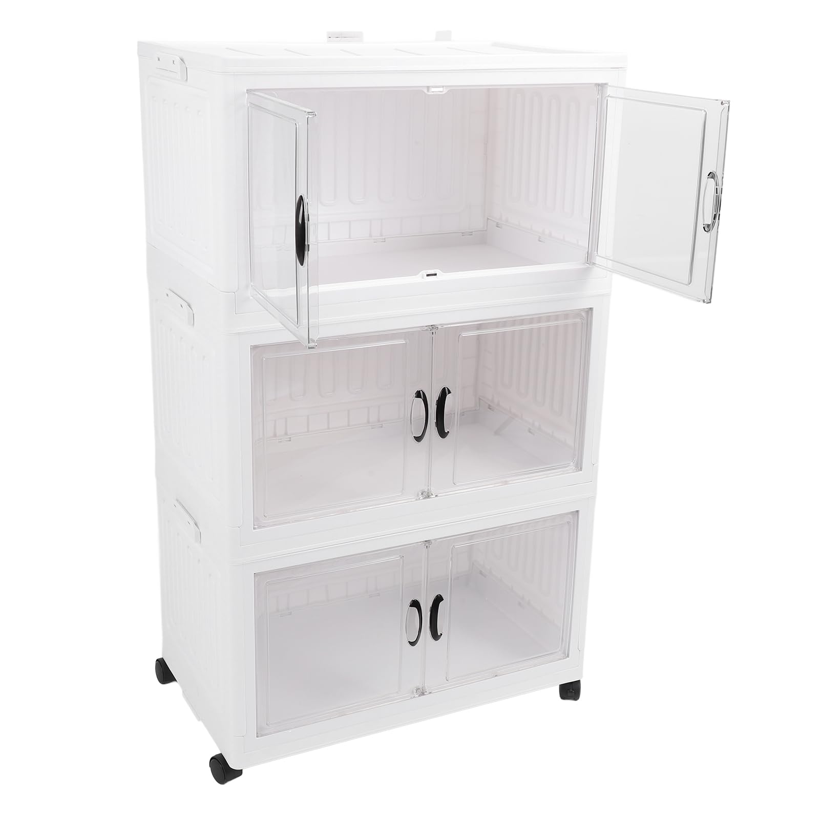 Gabinete de almacenamiento plegable de 3 niveles con 4 ruedas para dormitorio