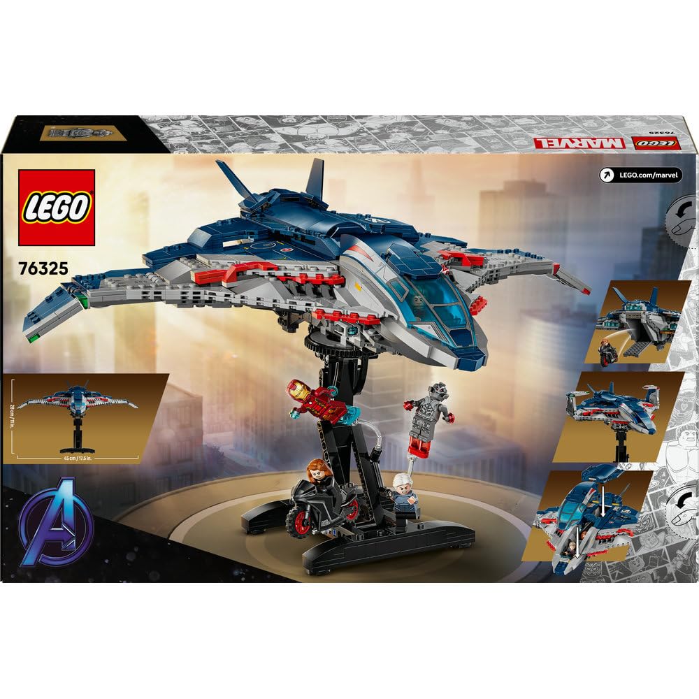 LEGO | Marvel Avengers: Czas Ultrona — Quinjet 76325 | Model samolotu, zabawka kolekcjonerska, prezent dla fana Marvela 12+, zestaw klocków dla nastolatków, 1131 elementów