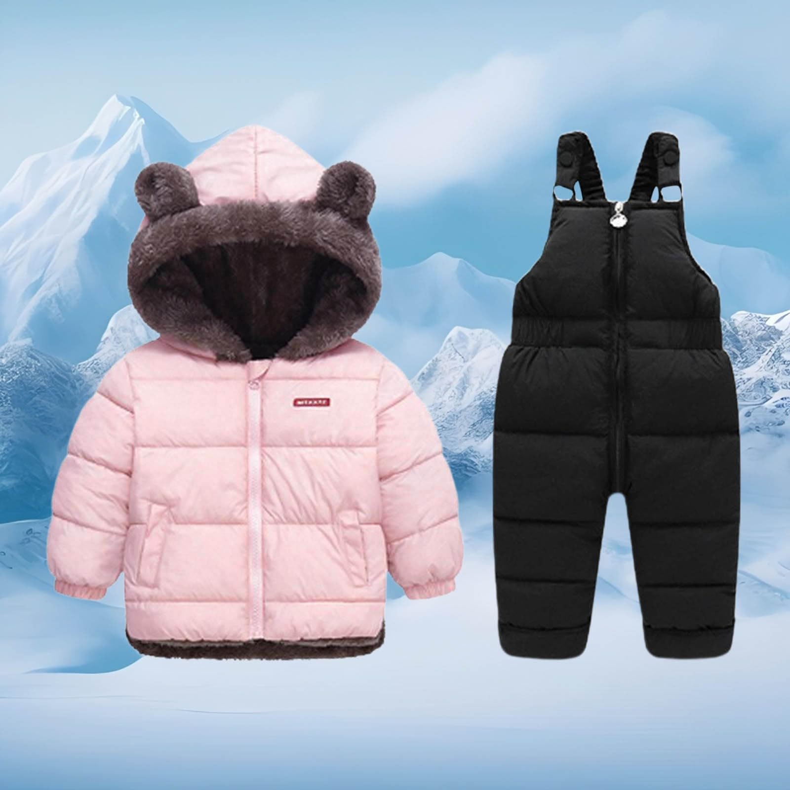 Tuta Neve Bambina Due Pezzi Piumino E Pantaloni Caldo Completo Con Cappuccio Tuta Sci Antivento Tute Con Tasche Set Per All'Aperto Imbottiti Abbigliamento Neve