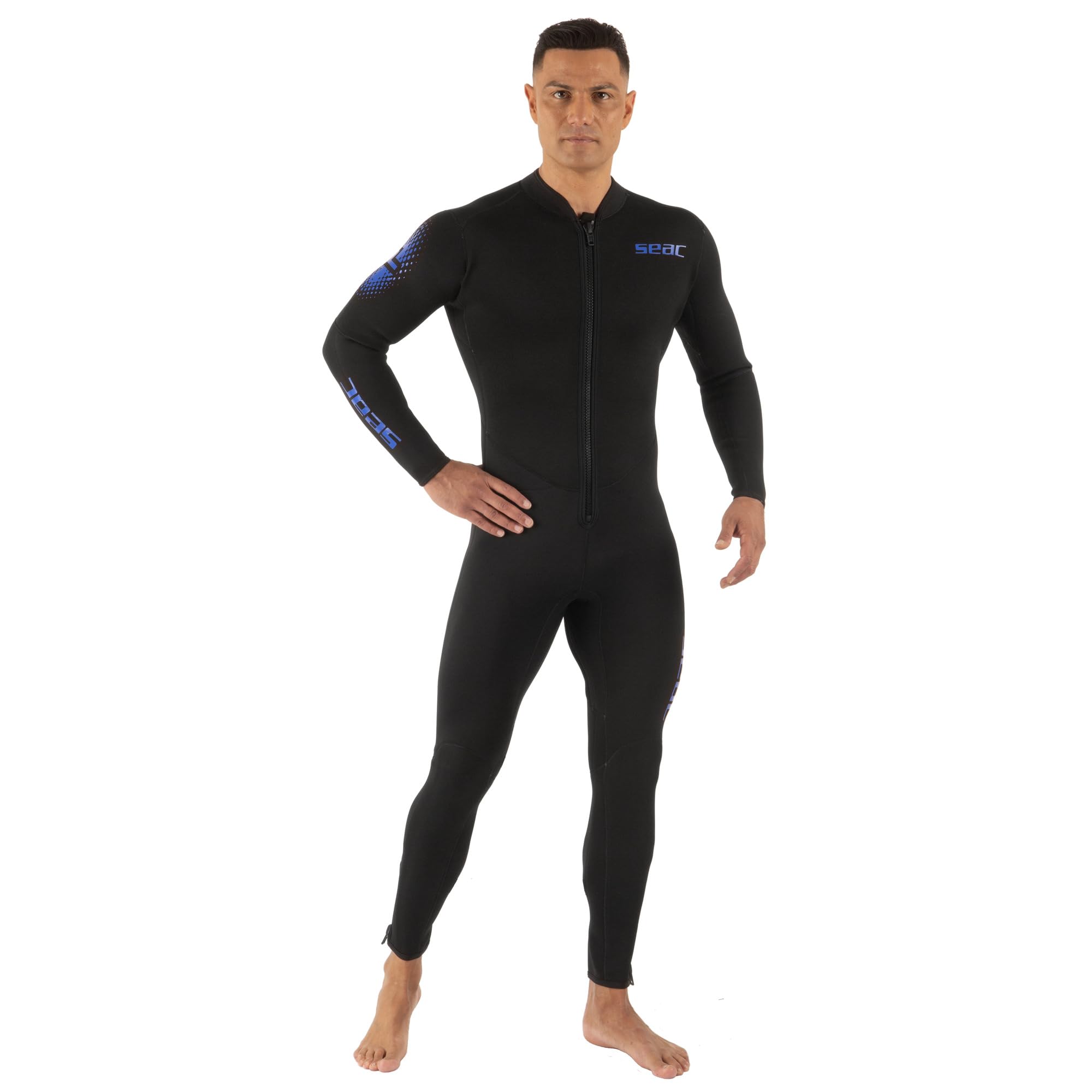 SEAC Liberty Long Man 3mm–Einteiliger Herren-Nassanzug ohne Kapuze, robustes Neopren, Supratex-Verstärkungen an Knien, Schultern und Gesäß, Reißverschluss vorne und an den Knöcheln, Größen farbcodiert