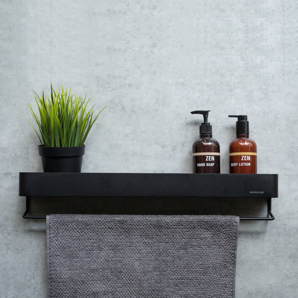 Sealskin Brix Bandeja de pared con toallero 55 cm Negro