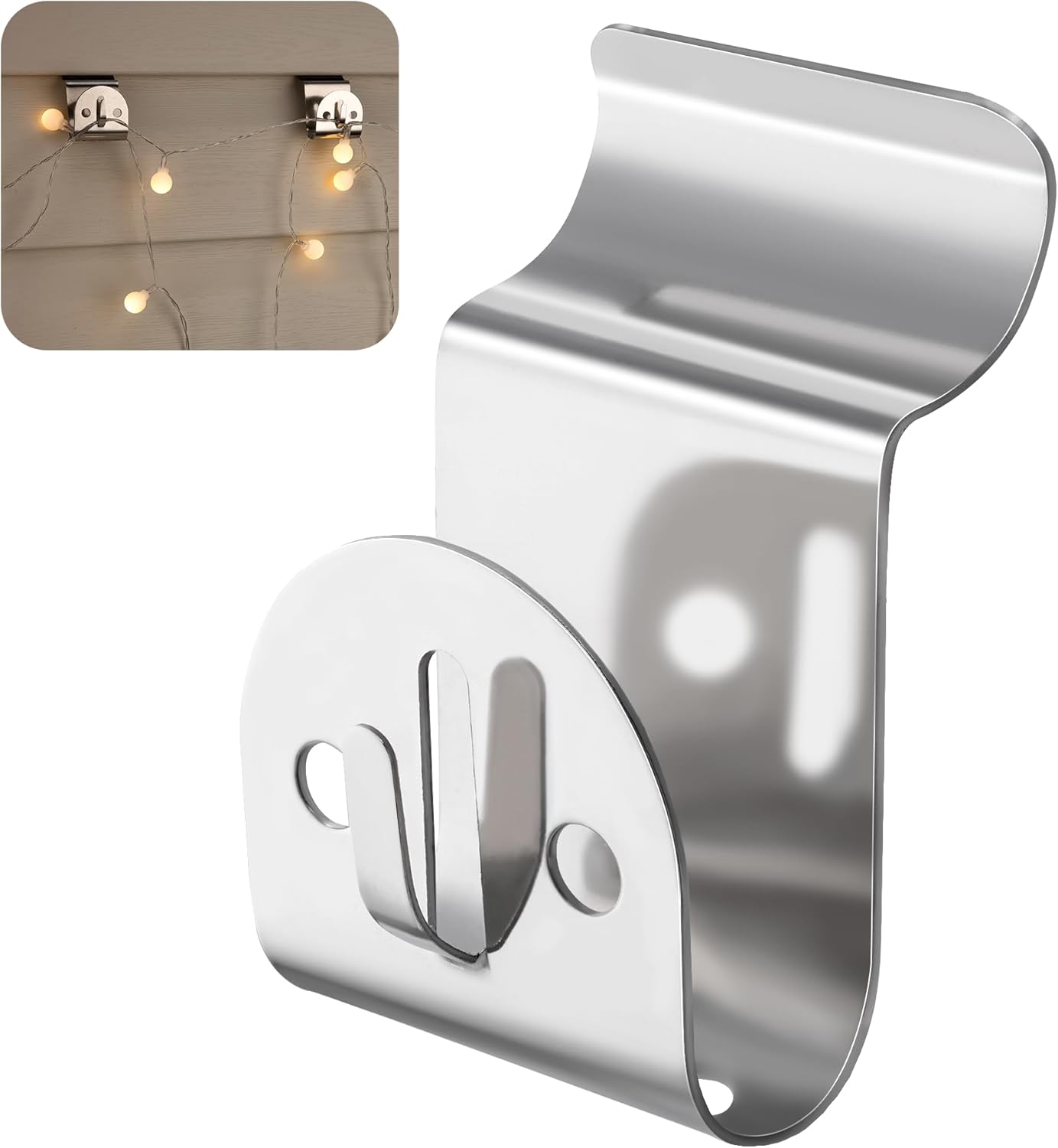ANDGOO Vinyl Siding Hooks Heavy Duty, 8 Pack Stainless Siding Clips, No Hole Hooks Vinyl Hangers with String Light Holes for Hanging Outdoor Decor, Wreath, String Lights, Holds Up to 20lbs