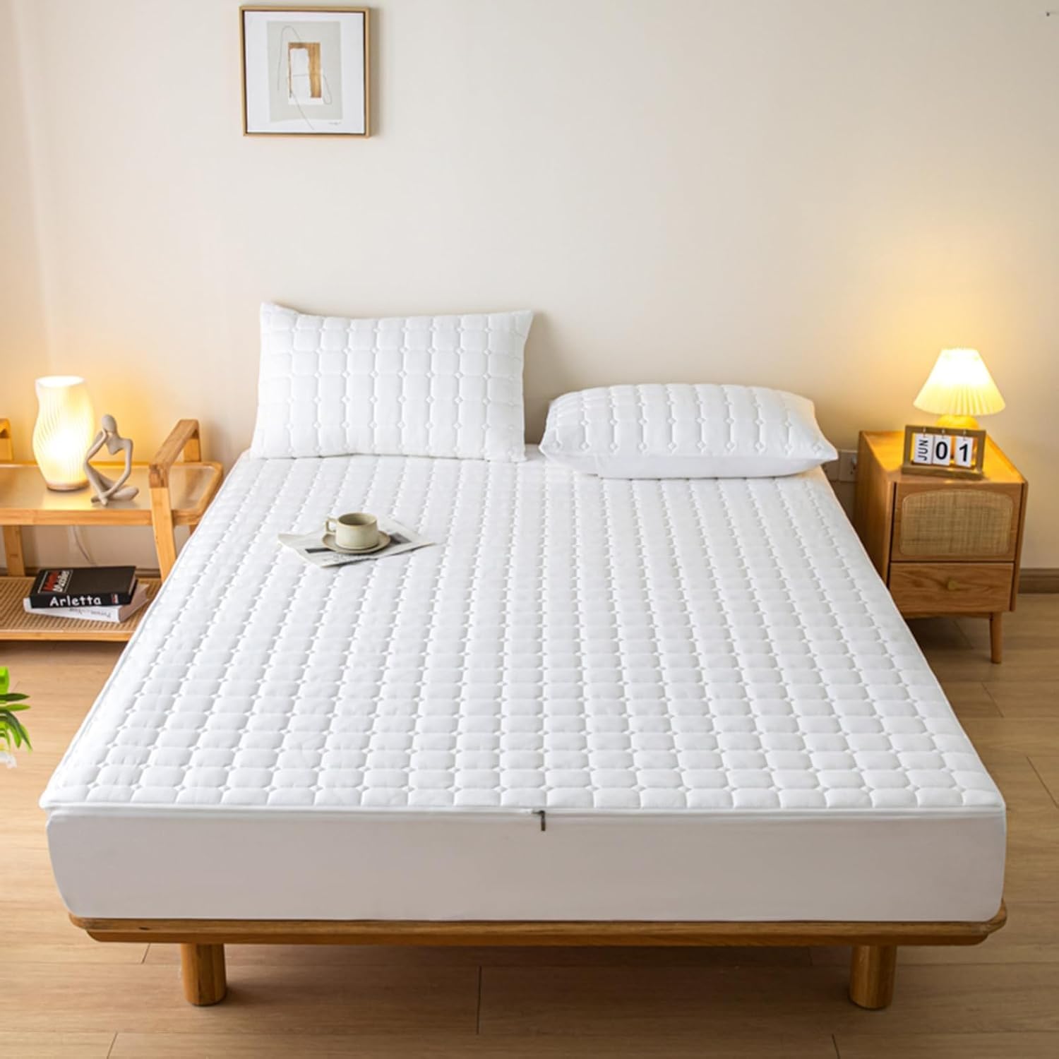 Fundas Colchon Acolchado Protector Colchón 150x200 135x190 105x190 180x200 con Cremallera Personalizable Transpirable Cubrecolchón Lavable(Blanco,160x200x20cm)