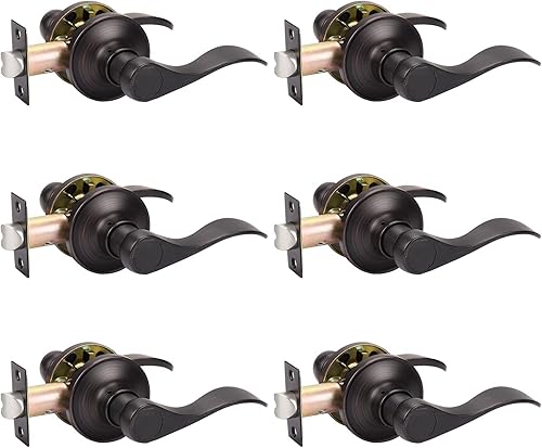 KNOBWELL Paquete de 6 pomos de puerta de bronce aceitado para puerta de paso interior para armariopasillo, estilo clásico reversible para derecha o