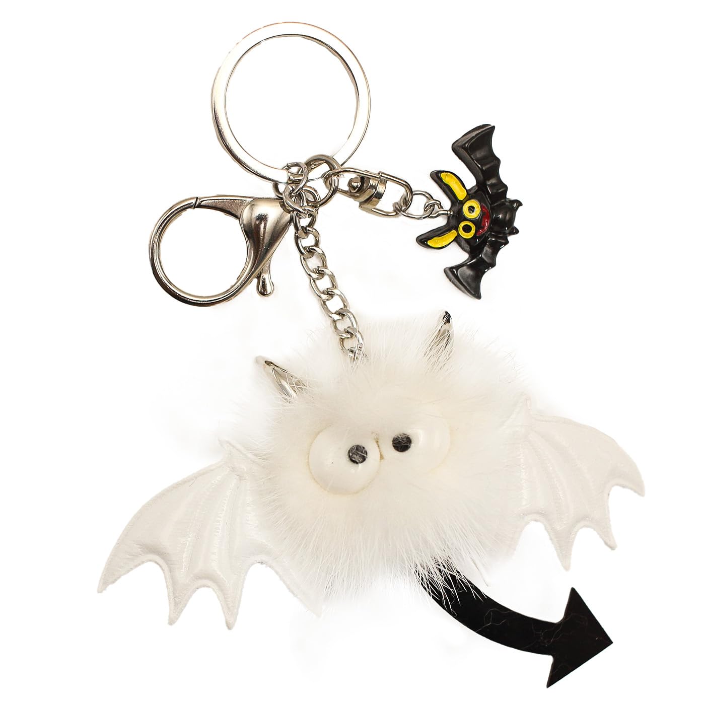 Fosrion Luxurious Water Mink Fur Bat Monster Bag Charm with Shiny Zinc Alloy Keyring