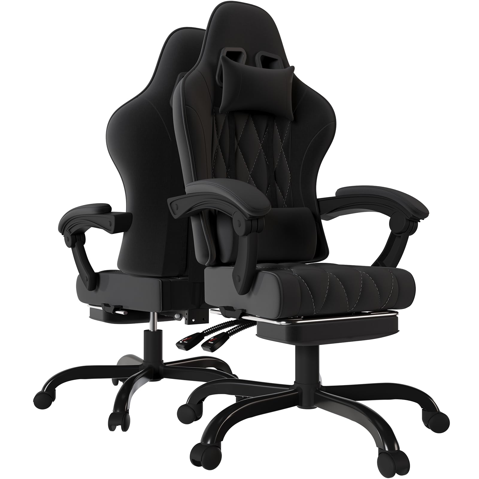 Devoko Silla Gaming de Tela, Sillas de Oficina Ergonómica con Masajeador, Cadeira Gamer con tapicería de muelles, con reposacabezas, reposapies, Ruedas, Regulable en Altura. Negro