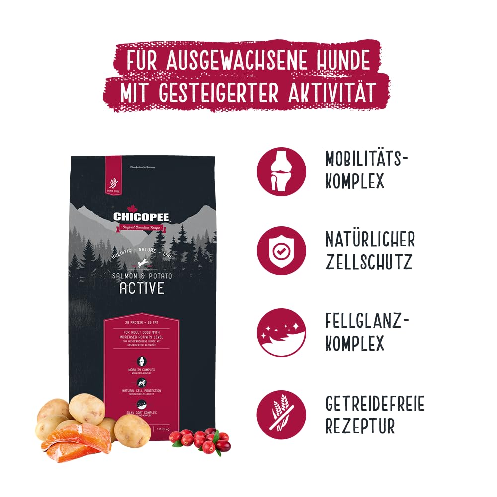 Chicopee HNL Active Salmon & Potato sucha karma dla psów, 12 kg, od Bosch | karma dla psów | kanadyjska receptura | Made in Germany | marka Bosch Tierpokarm