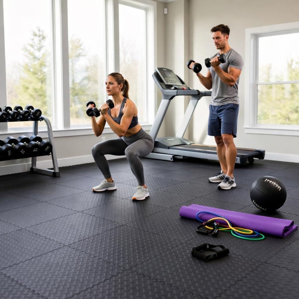 Tapis de protection du sol, ensemble de fitness [61 x 61 cm], tapis de puzzle 12/24/48, tapis de sport EVA, tapis de fitness, antidérapant, épaisseur du tapis de gymnastique 10 mm, tapis de sol pour
