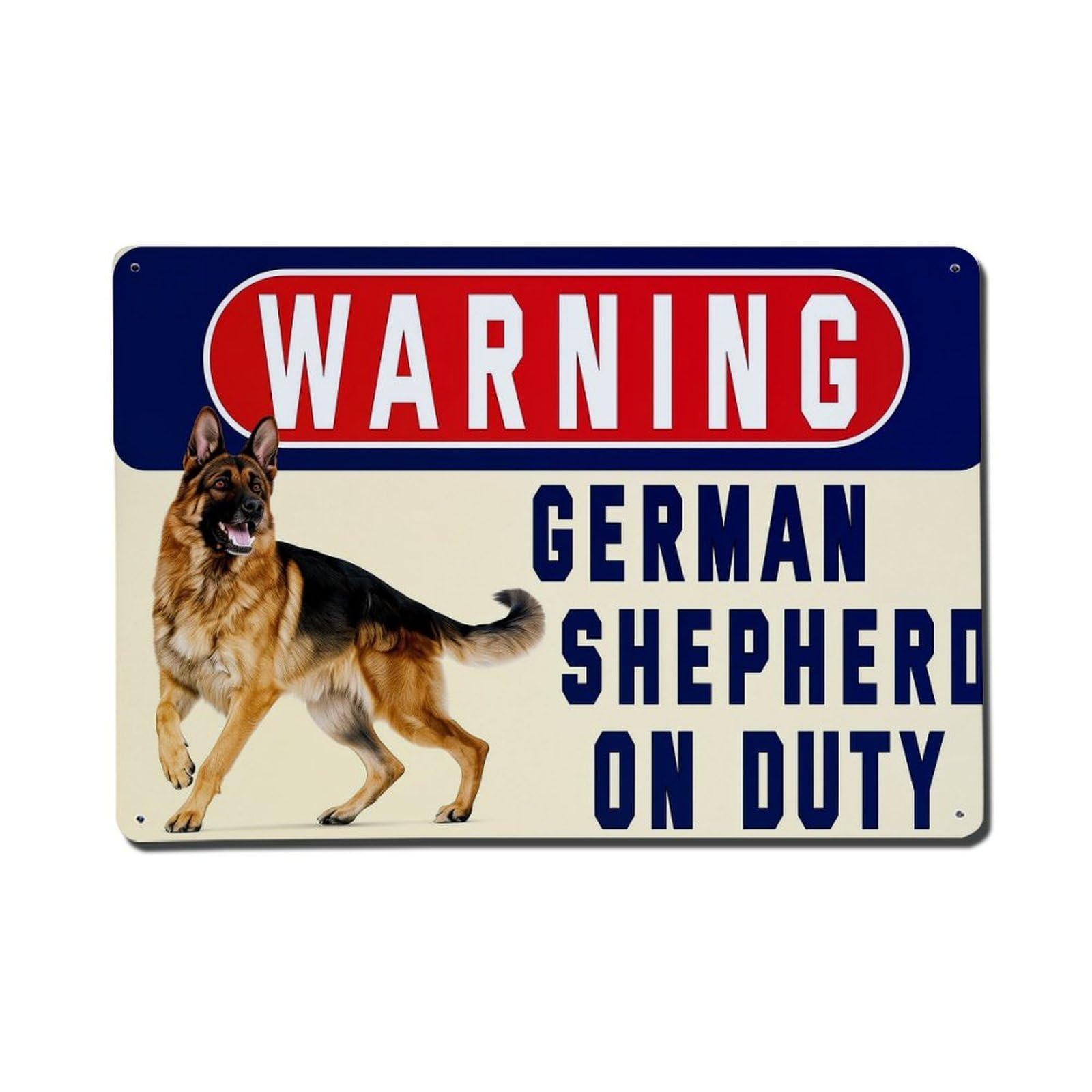Warning German Shepherd On Duty Tin Sign Metal Poster Vintage Metal Signs for Home Man Cave Bar Cafe Kitchen laundry room Wall Decorations Gift 8x12Inch