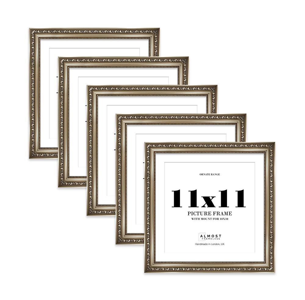 Gunmetal Ornate Picture Frame 11x11 With 10x10 Mount for Photos - Wall & Table Display, Square, 5 Pack