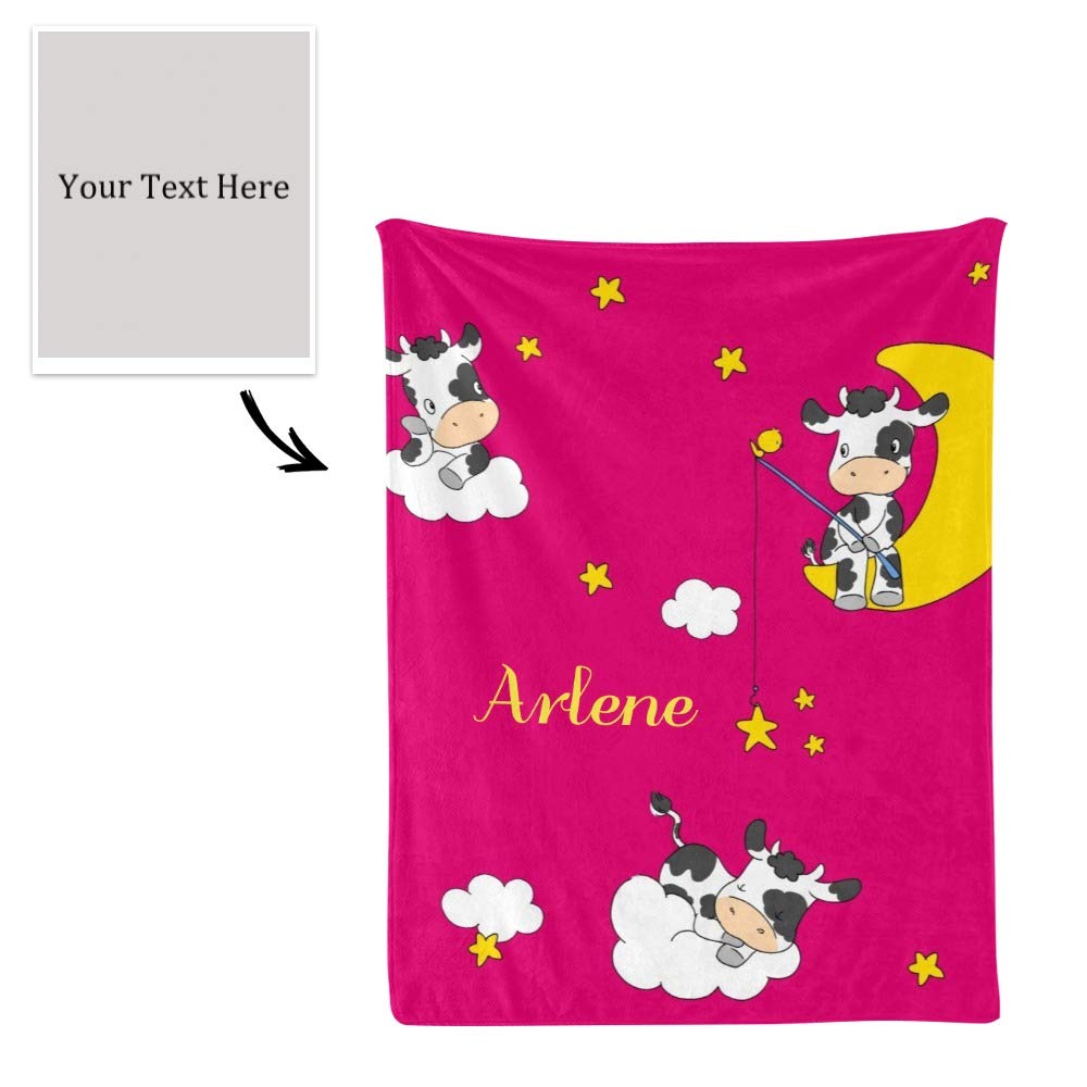 Yeshop Cow Starts Personalized Receiving Baby Blankets for Girls Boys with Name,Customized Swaddle Blankets Gift for Newborn Crib Infants 30x40 Inches