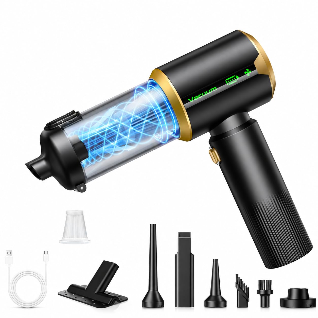 Famgoods Aspiradora de Mano 25000 Pa, Aspiradora Coche Inalámbrica 4 en 1, 3 Niveles y Pantalla LED, Batería 6000mAh Aspiradora Coche Potente, Mini Aspiradora Portátil para Hogar, Coche, Oficina