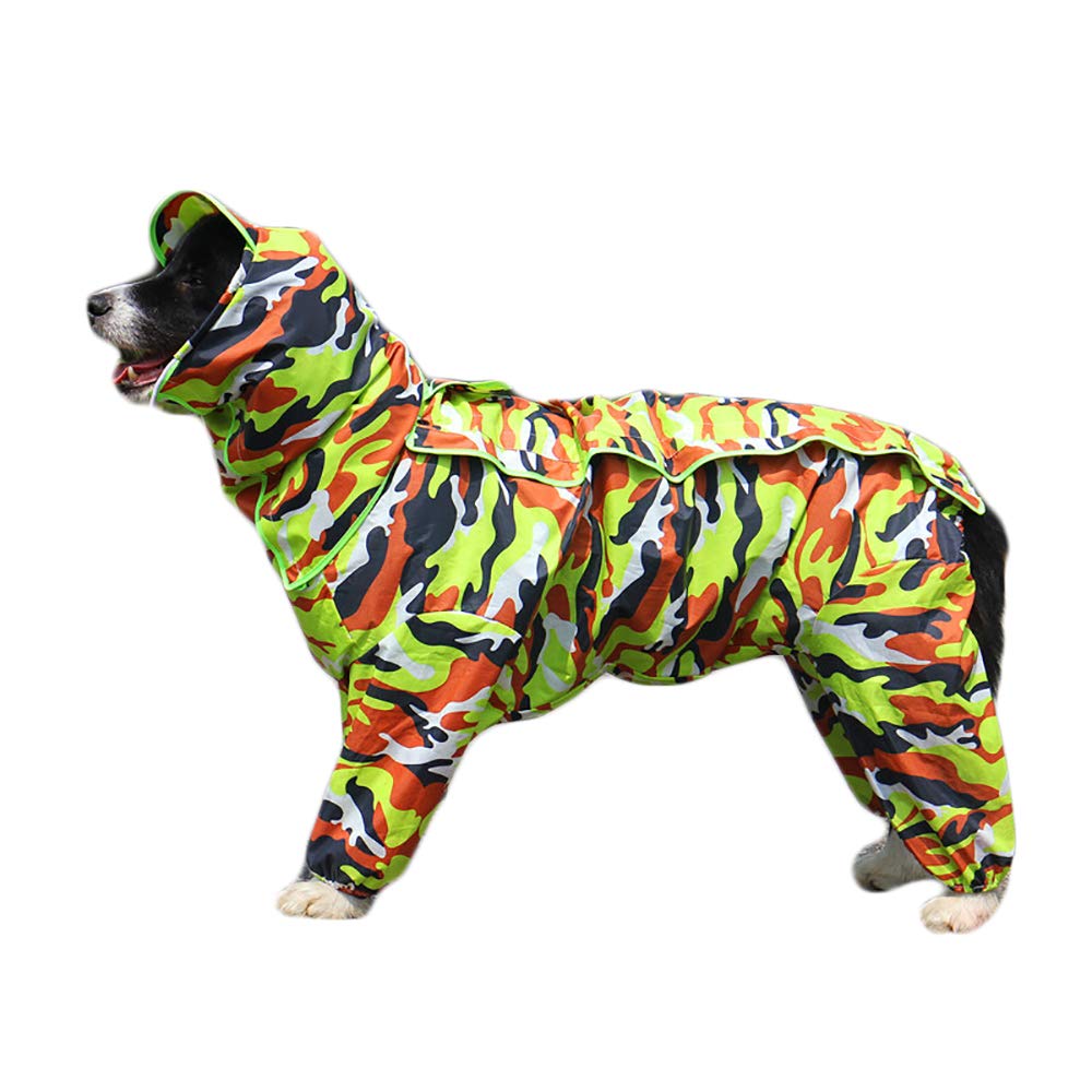 TFENG Dog Raincoat with Removable Hoodie, Outdoor Adjustable Drawstring, Magic Tape Waterproof Rain Jacket with Hood Collar Hole Camouflage Green Size 28
