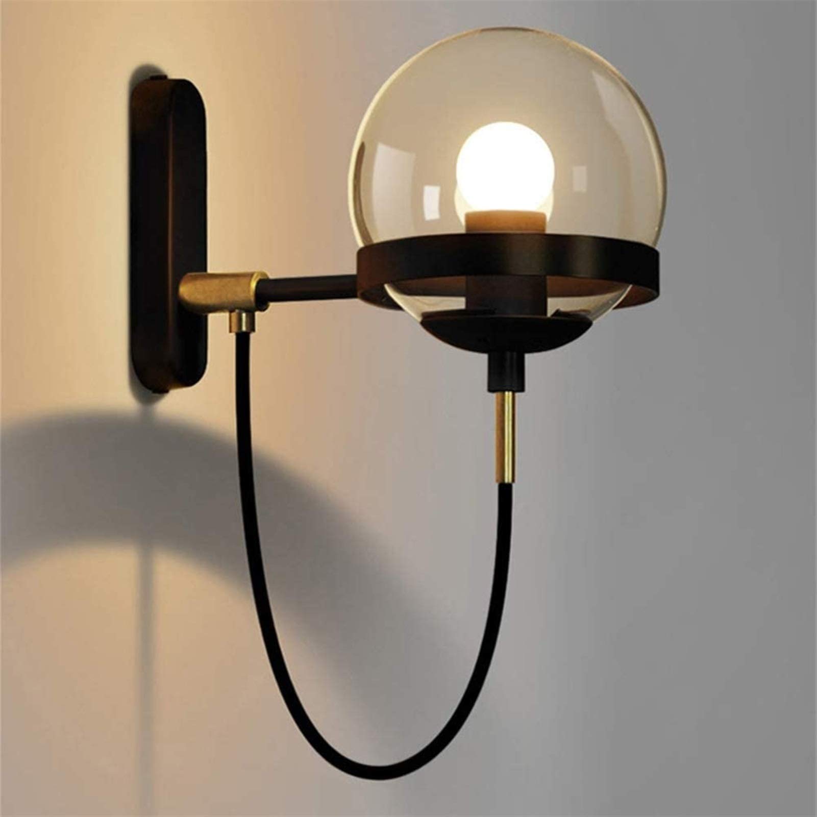 Applique murale morne verre, applique industrielle avec abat-jour globe transpart 5,9 pouces, miroir courtoisie noir, lumières avant, douille E27, applique murale pour loft, bar, salon