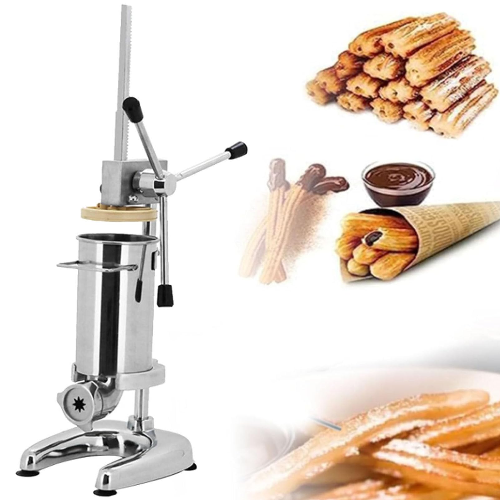 Machine à churros manuelle avec 5 moules, 2L/3L en acier inoxydable vertical pour beignets et desserts espagnols