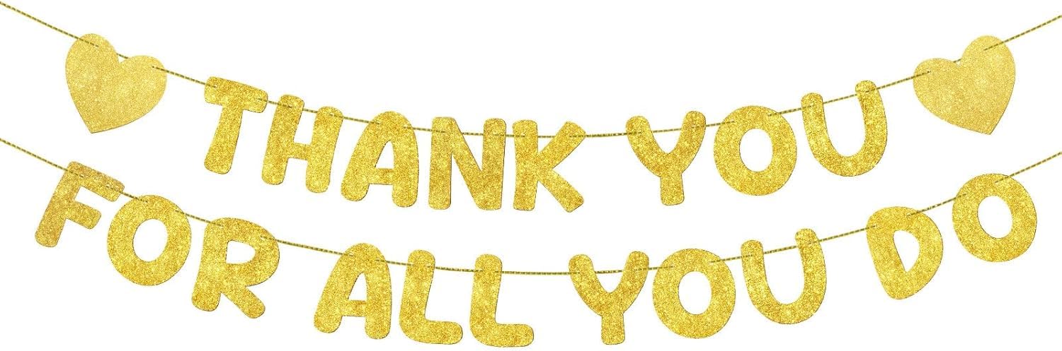 Thank You for All You Do Glitter Banner Funny Appreciation Banner for Employee Coworker Staff Teacher Thank Sign Party Decorations, Gold Heart — image 1