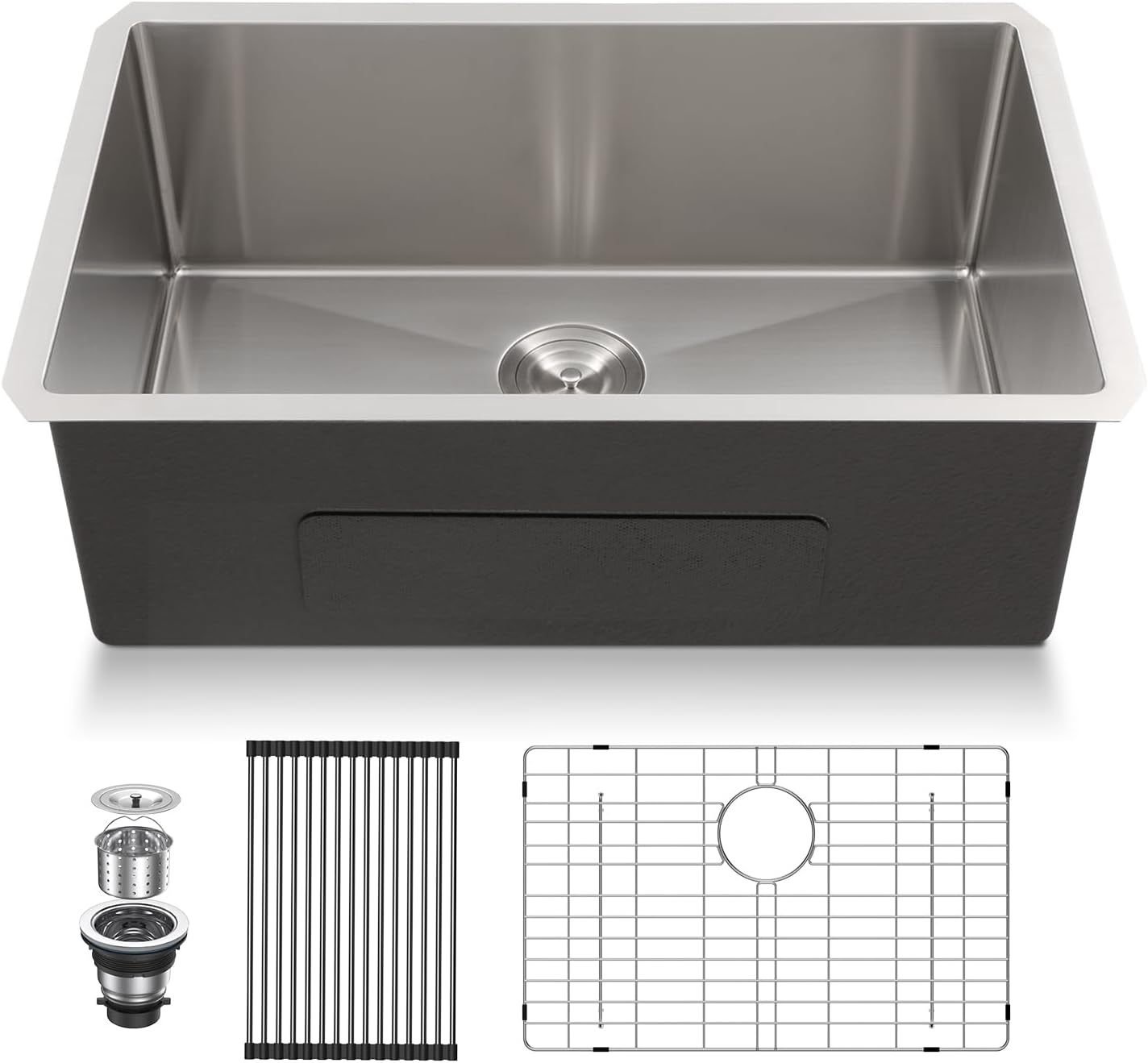 27" Undermount Sink - Lordear 27 inch Kitchen Sink Undermount Deep Single Bowl 16 Gauge R10 Tight Radius Stainless Steel Undermount Kitchen Sink Basin 27" Stainless Steel