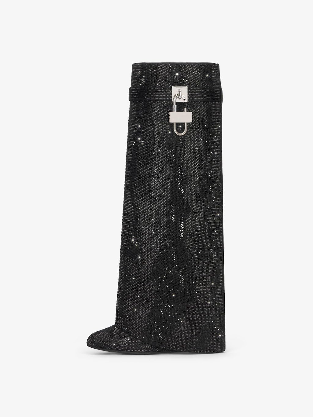 Rhinestones Fold Over Knee High Boots for Women Shark Lock Boots High Shaft Wide Calf Fashion Boots Pull on Party Shoes