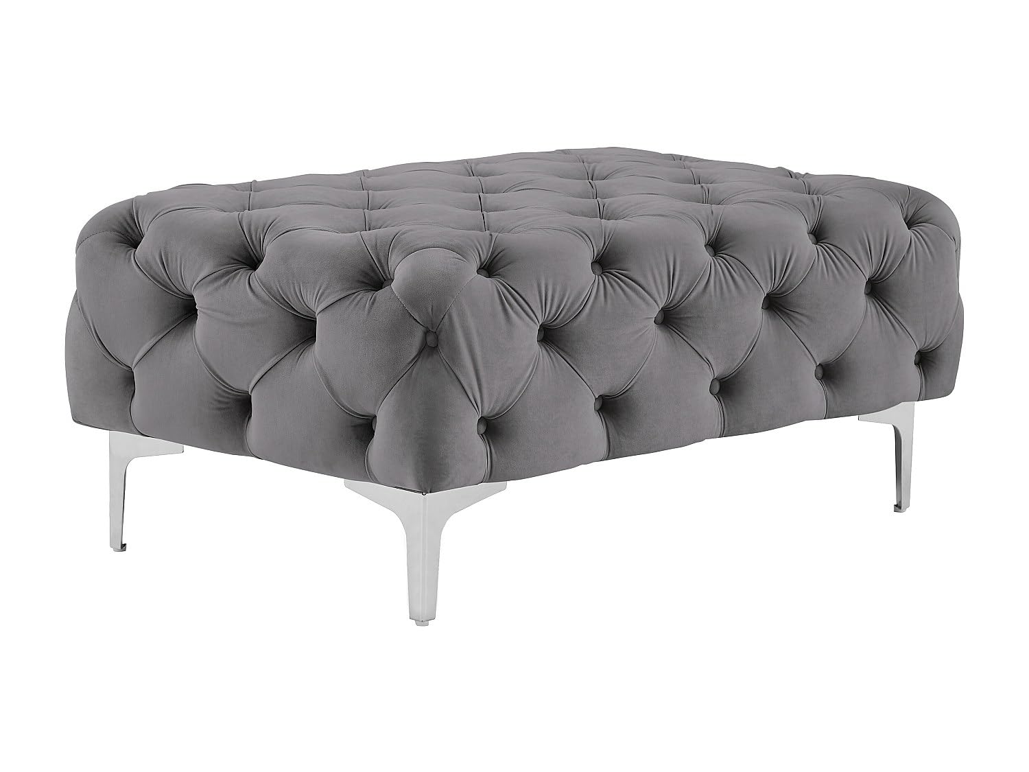 Pouf capitonné Edwina en velours anthracite de style noble