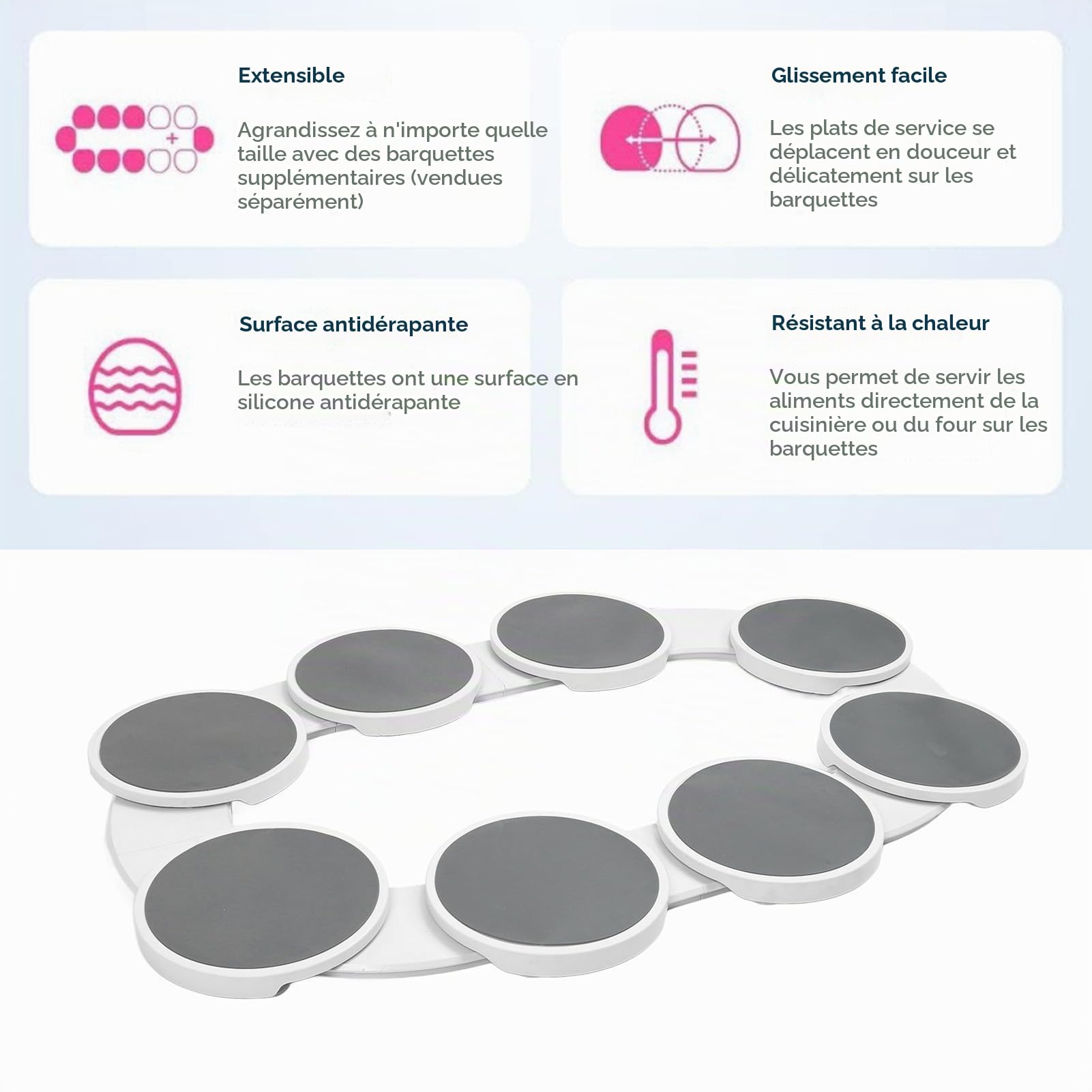 Plateau Tournant 360° Rotation, Acier Inoxydable pour Tables Rectangulaires et Oblongues, Facile à Assembler avec Accessoires Complets