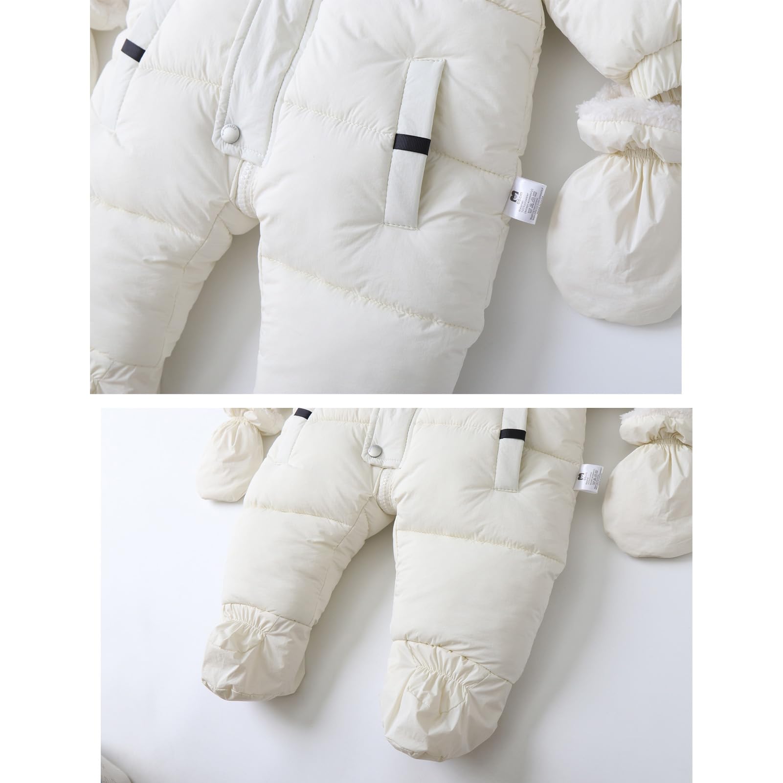 BRONG Bebé Invierno Mono de Nieve Vellón Pelele con Capucha Mameluco ExtraíBle Cuello de Piel Ropa Exterior Cortaviento Conjuntos con Guantes