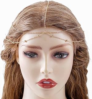 بوماين بوهو مطرز سلسلة شعر غجرية مهرجان مجوهرات الزفاف أغطية الرأس إكسسوارات الشعر للنساء والفتيات (ذهبي)