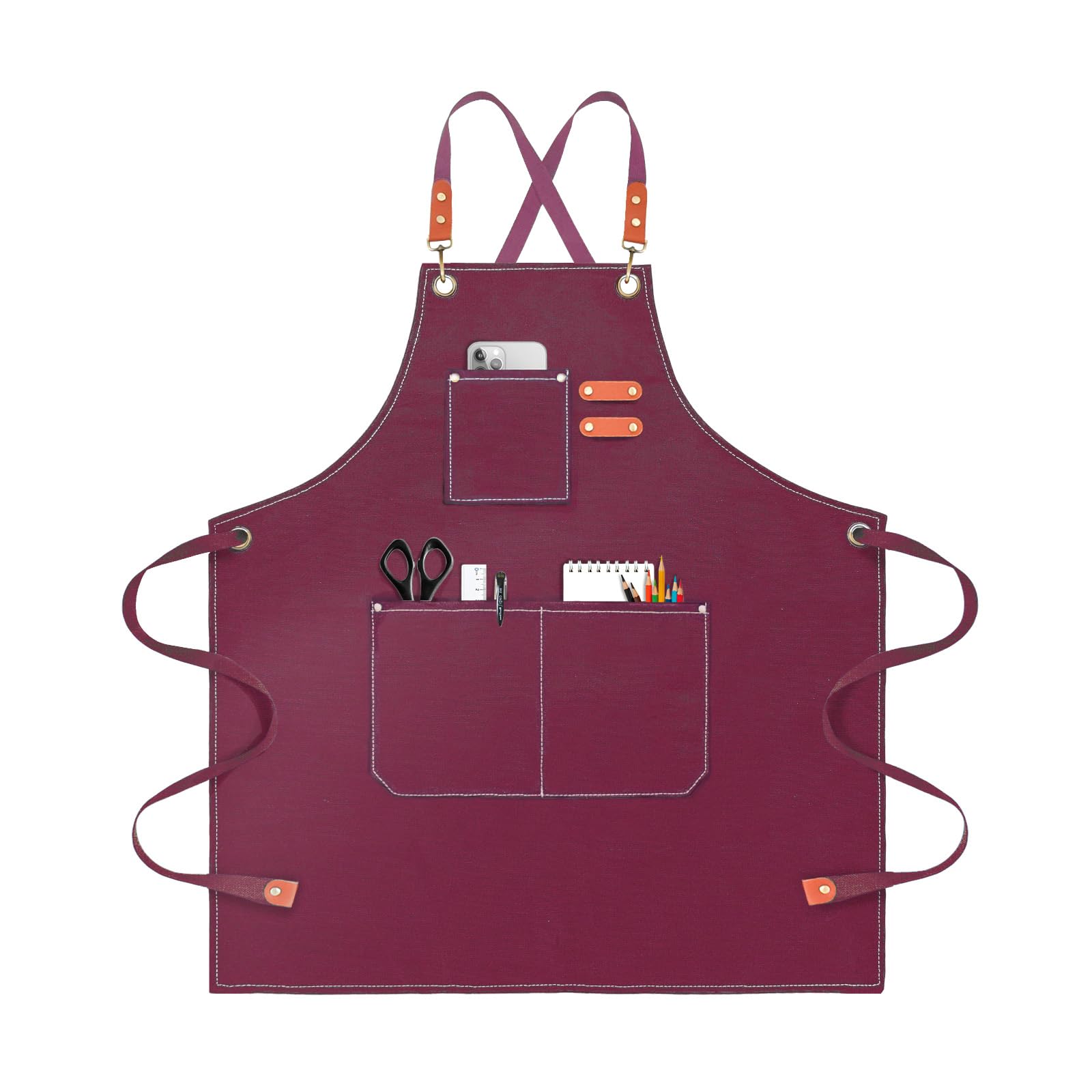 OUNLEN Chef Apron for Men Women Canvas Aprons with 3 Pockets Cross Back Resistant Work Apron for Cooking