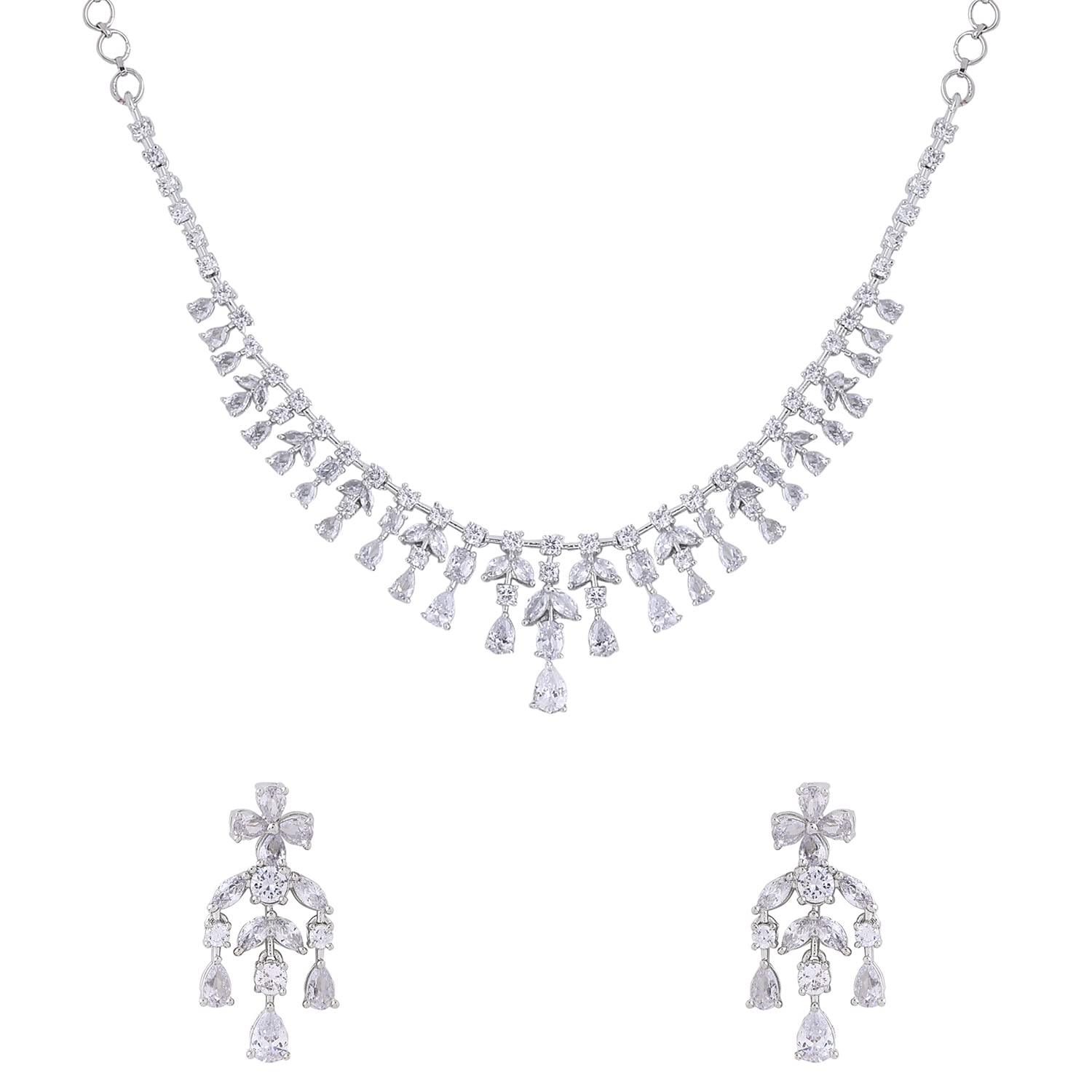 Yellow Chimes American Diamond Necklace Set For Women | White Stone Silver Jewellery Set For Women | Diamond Necklace Set | Birthday Gift for Girls Anniversary Gift for Wife (B0C6LX19K3) Amazon Price History, Amazon Price Tracker