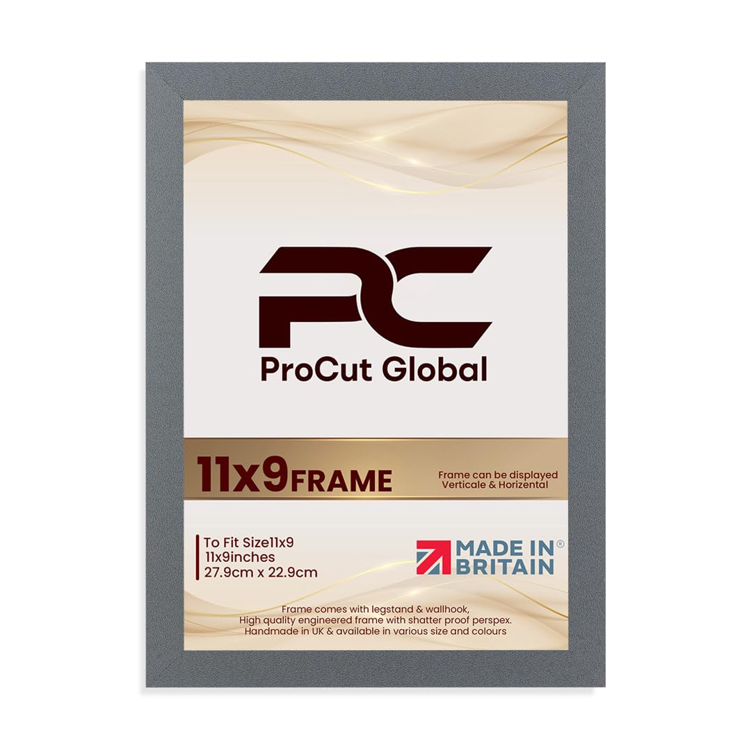 Procut Global 11X9 Dark Grey Picture Frames – Sleek Wooden Photo Frame with Shatterproof Perspex for Wall or Tabletop – Perfect for Posters, Certificates, Prints–Multiple Sizes & Colors Available