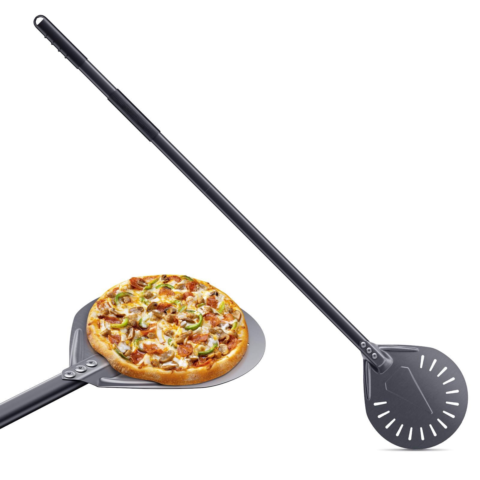 34CM & 23CM Pala per Pizza Forata Professionale in Alluminio Anodizzato Duro Pizza Paletta 120CM