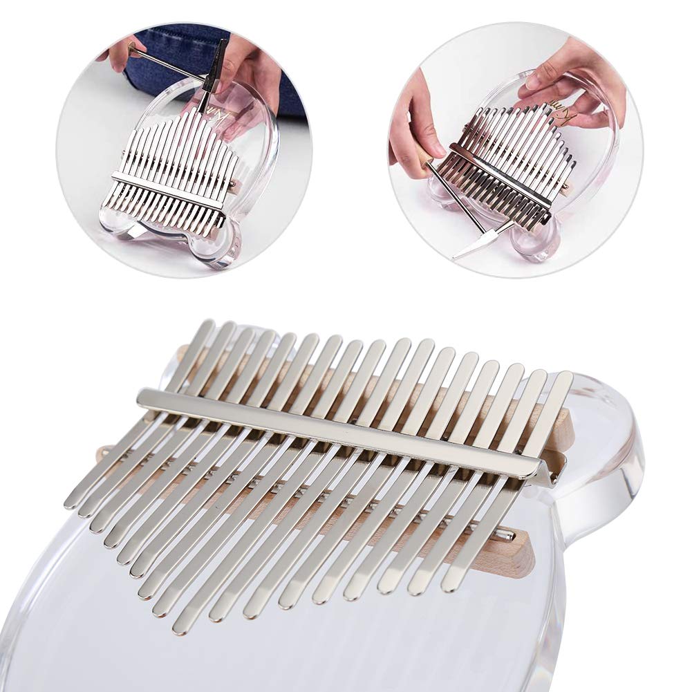 Kalimba 17 Tasten Acryl Daumenklavier mit Tuner Hammer Gig Bag Transparent Katze für Anfänger