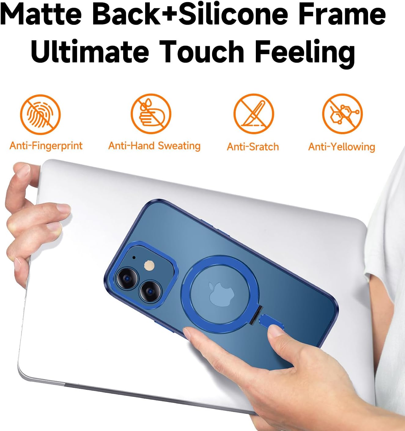 MAGIC JOHN for iPhone 12/iPhone 12 Pro Case 6.1 inch[Compatible with Magsafe] [with Magnetic Metal Stand][Military Grade Shockproof] Anti Yellowing, Matte Back with Soft Edge,Blue