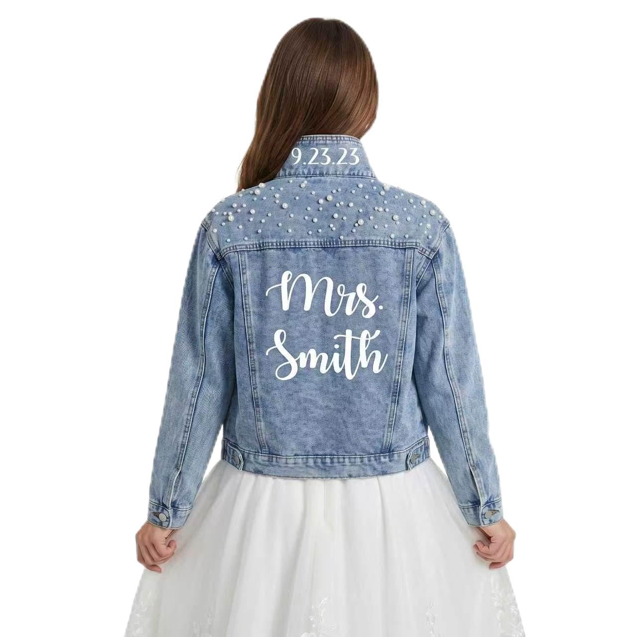 Chaqueta de mezclilla perla personalizada Future Mrs, chaqueta personalizada, chaquetas de boda, chaqueta Wifey, chaqueta nupcial-glit