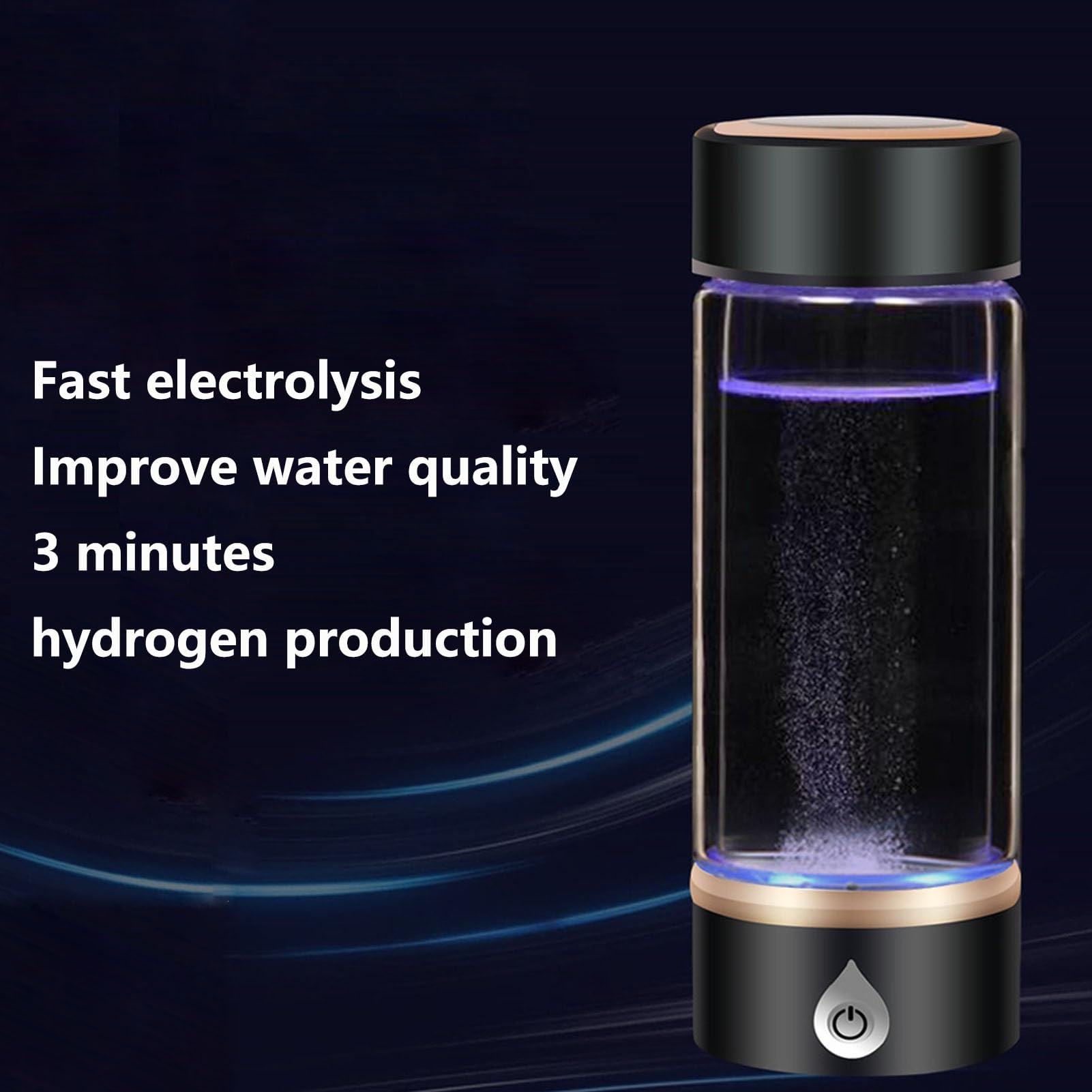 Générateur d'eau hydrogène, Bouteille générateur d'eau hydrogène, Verre d'eau Riche hydrogène Portable, Tasse santé, Production d'hydrogène 3 Minutes, 1200-1500PPB, Anti-oxydation et Anti-âge