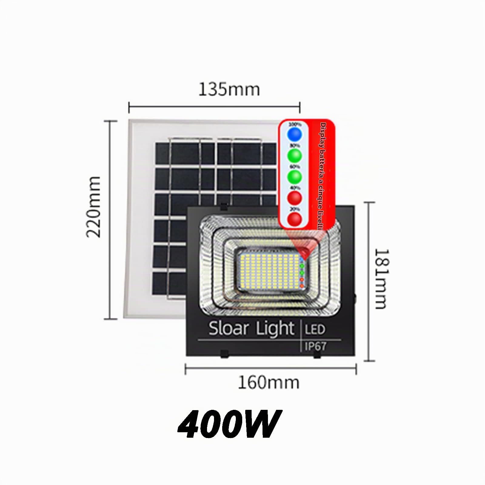 TEMPO DI SALDI Faro 400W A Led Smd Con Pannello Solare E Sensore Crepuscolare Con Telecomando