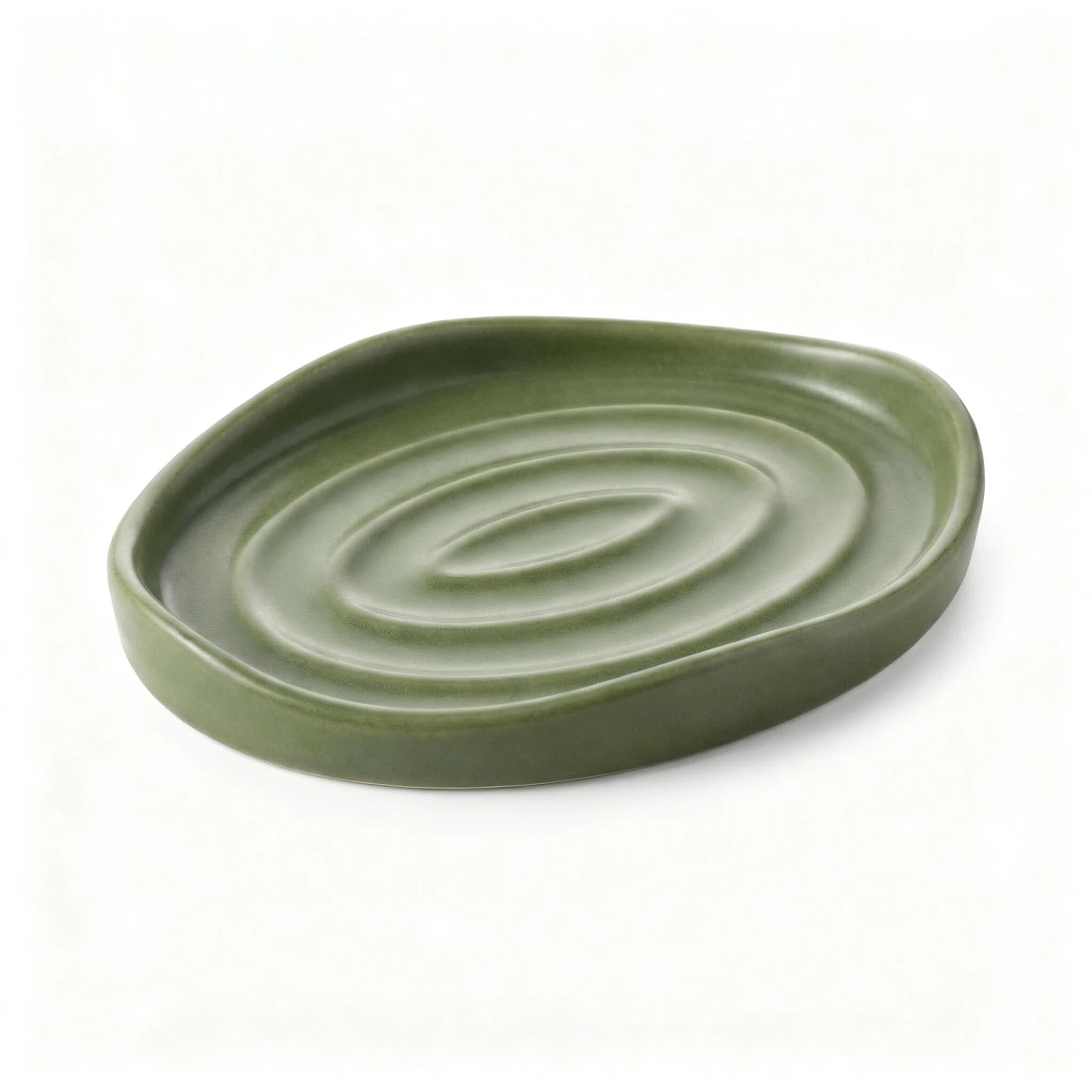 Ceramic Soap Dish with Swirl Grooves, Easy to Clean Soap Holder, Soap Saver Tray for Bathroom, Kitchen &amp; Shower (Green)