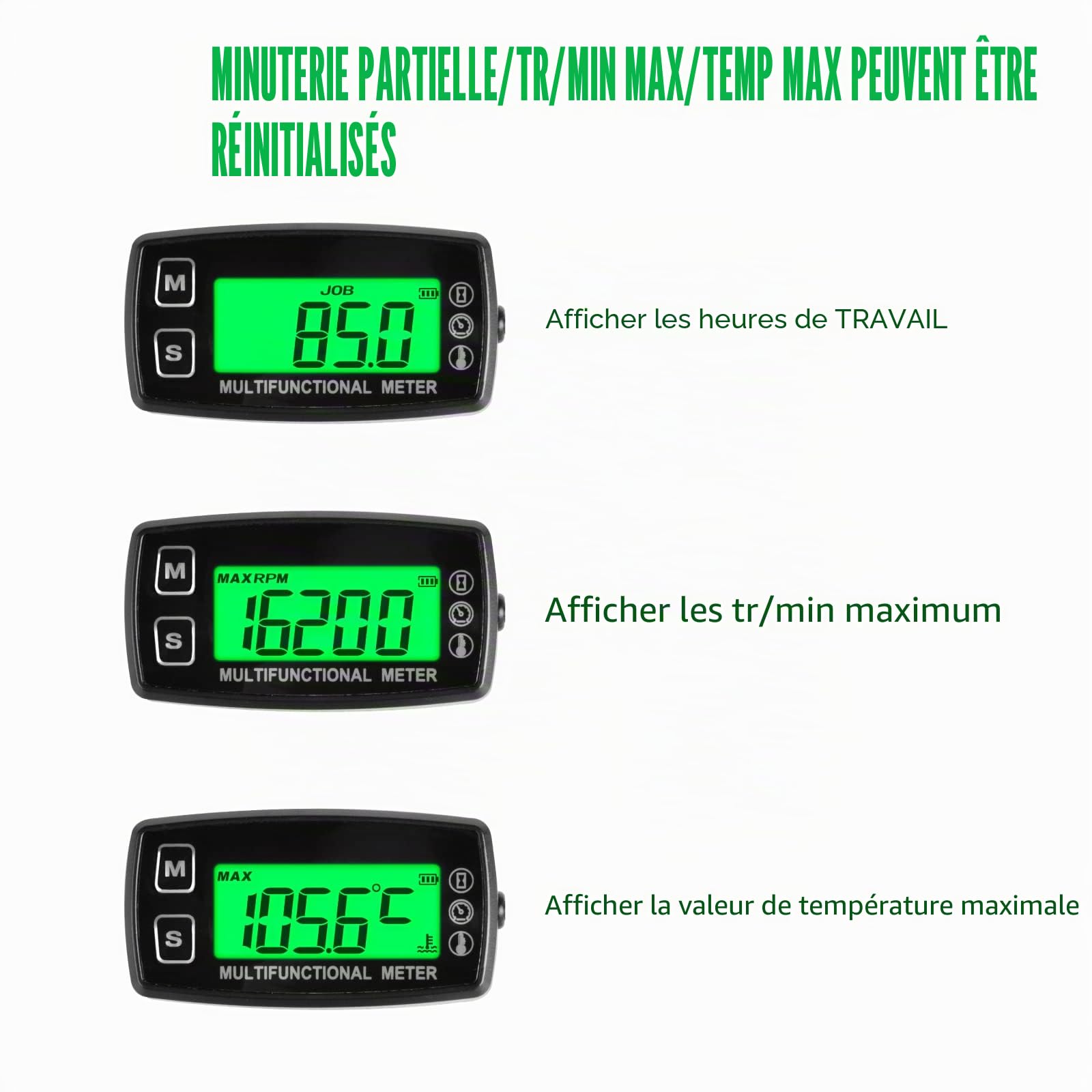 Yooreal Jauge De Température Numérique Pour Petit Moteur à Essence, Tachymètre, Compteur Horaire, étanche Pour Tondeuse à Gazon, Tracteur, Générateur, Compresseur, Moteur Hors-bord