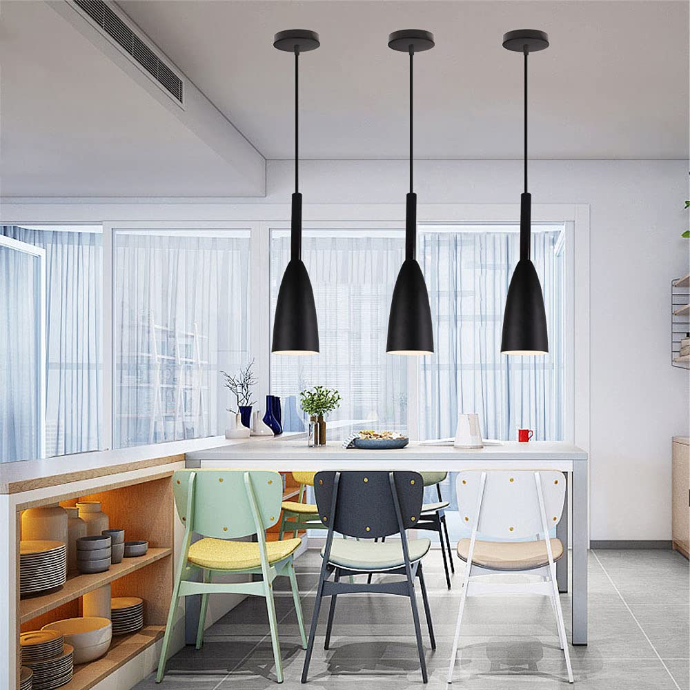Genera Lámparas Colgantes De Techo Modernas LED Lluminación Colgante Metal Lampara Cocina Salon Colgante E27 220v Gris Negro Blanco (Negro 3pcs)