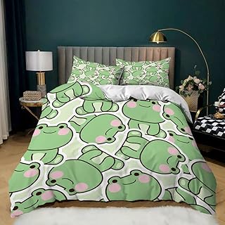AILONEN Frog Duvet Cover Set,Cartoon Frog Bedding Set Twin Size,Comforter Cover Set for Teens Boys Kids Girls,1 Quilt Cover 2 Pillowcases 3 Piece