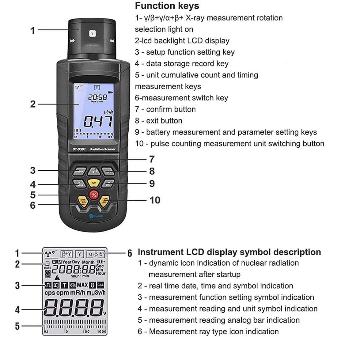 Geigerzähler Radioaktivität, Nuklearer Strahlungsdetektor, Röntgenmessgerät, Tragbares Digitales Messgerät, Hochempfindliches Dosimeter Mit LCD-Display-Alarmgerät