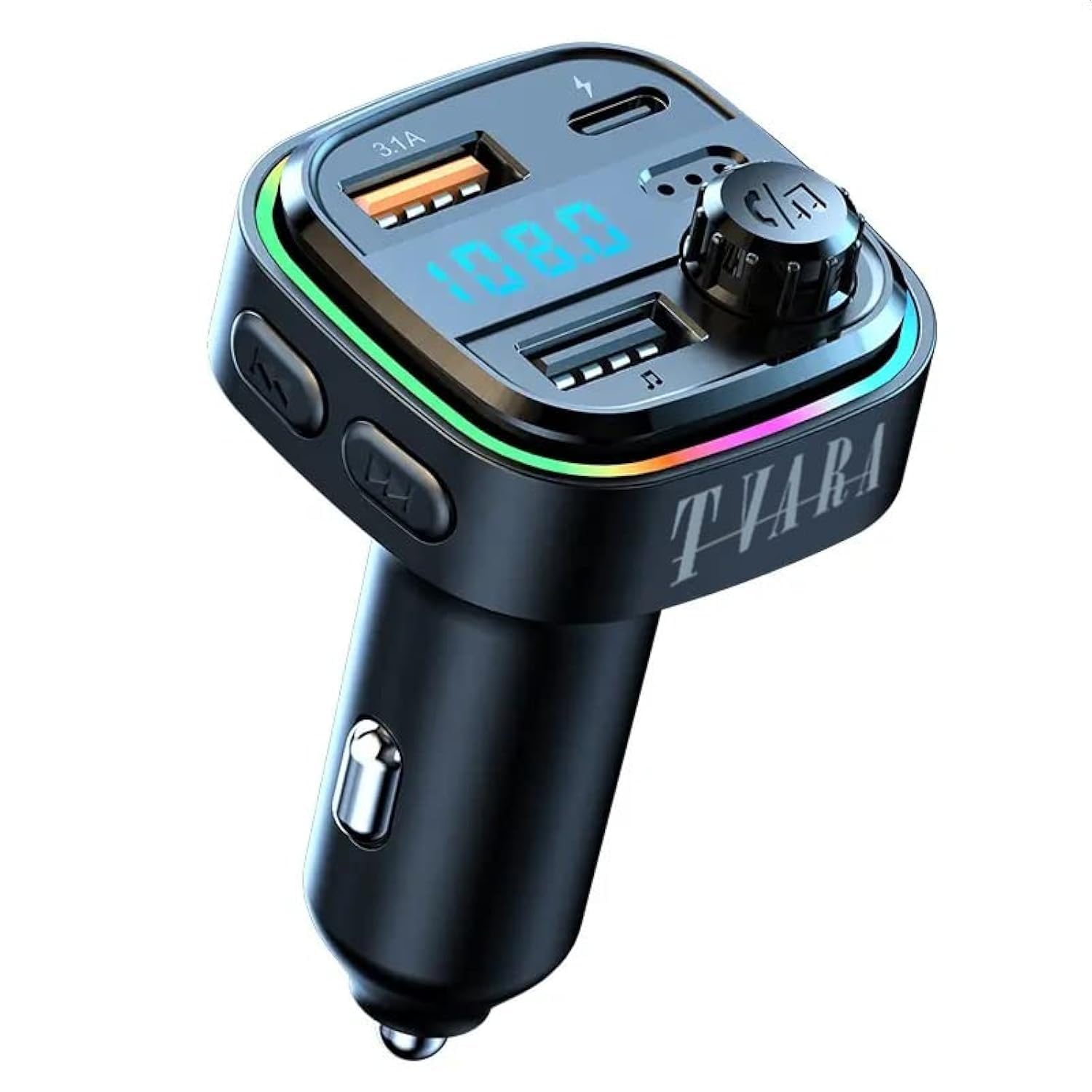 VeeDee Tvara T60 Bluetooth FM Transmitter Wireless Bluetooth Car Adapter, AUX Radio Receiver, Handsfree Call, USB & Type-C Car Charger, 7 Color Backlit LED, USB Music Player (T60) (B089T1JVHV) Amazon Price History, Amazon Price Tracker